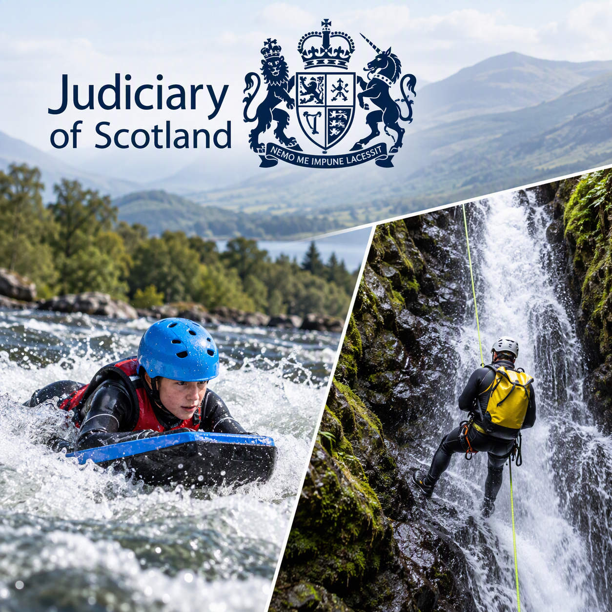 Judiciary of Scotland logo and image of outdoor activities